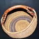 Vintage round basket in woven straw and leather - ethnic decorative ball basket