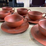 Lot de 6 tasses et soucoupes japonaises en terre cuite