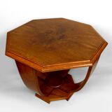 Octagonal Walnut Pedestal Table, Art Deco Modernist, France, c. 1930