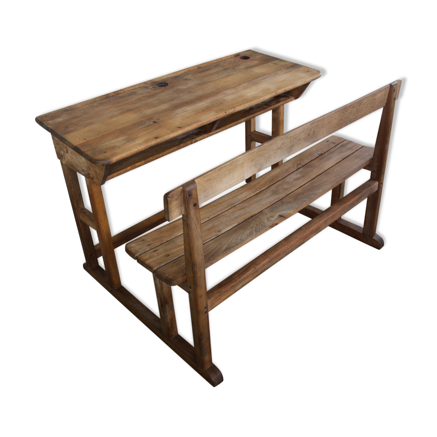 School desk wood 2 places