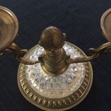 Bougeoir double ancien bronze et verre