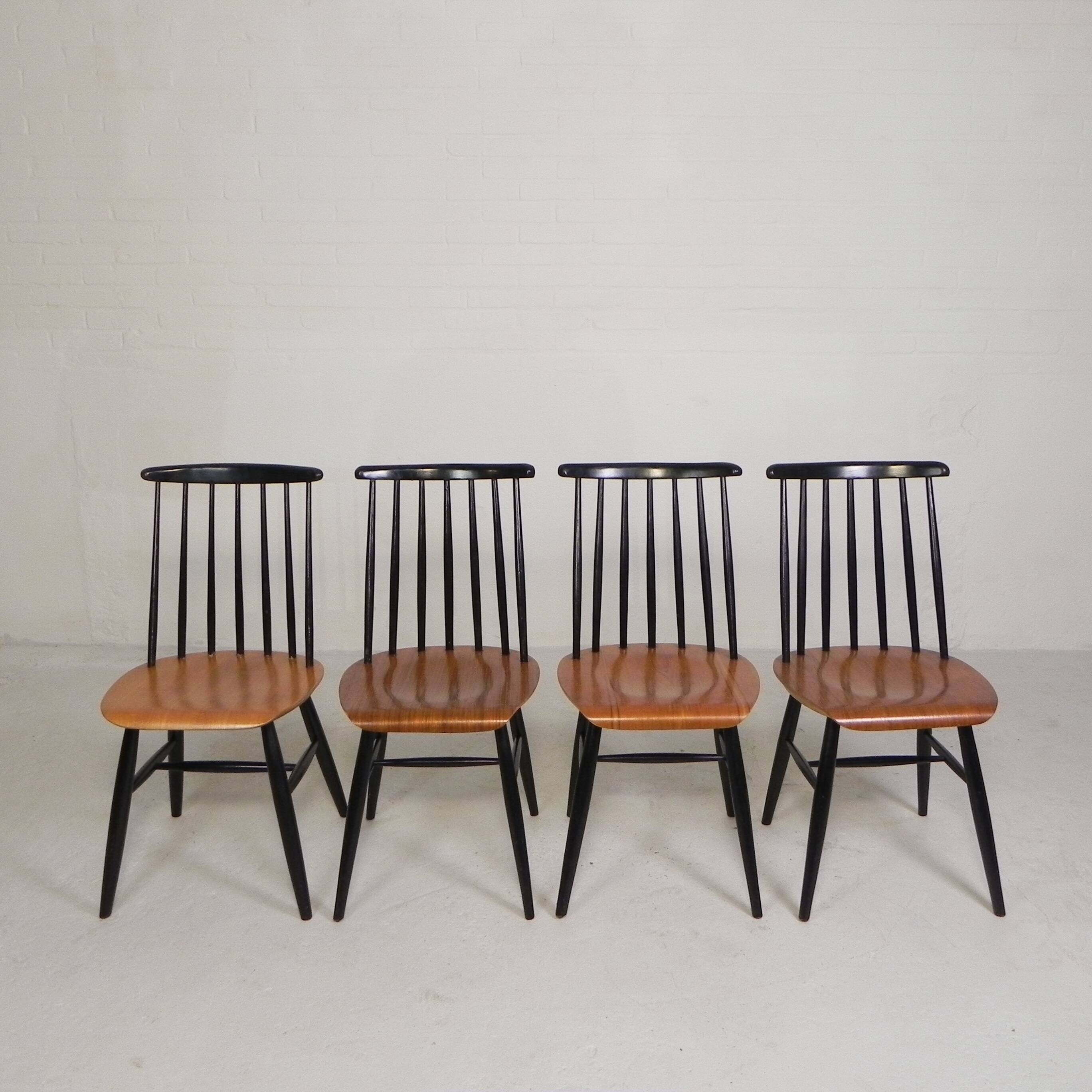 Set of 4 Fanett model slatted chairs, Tapiovaara, 1960s