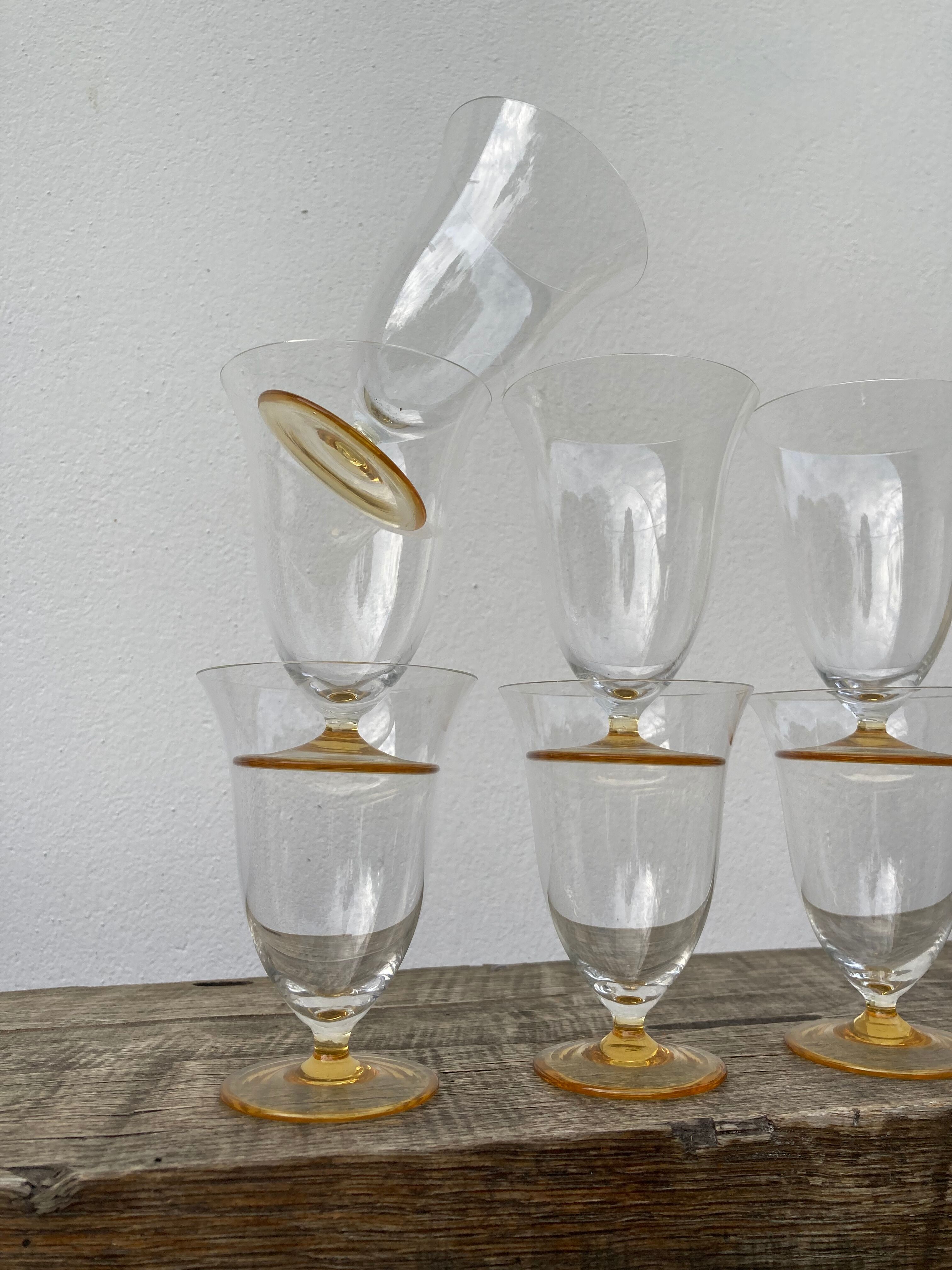 7 glasses with crystal stemmed yellow feet / cups