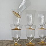 7 glasses with crystal stemmed yellow feet / cups