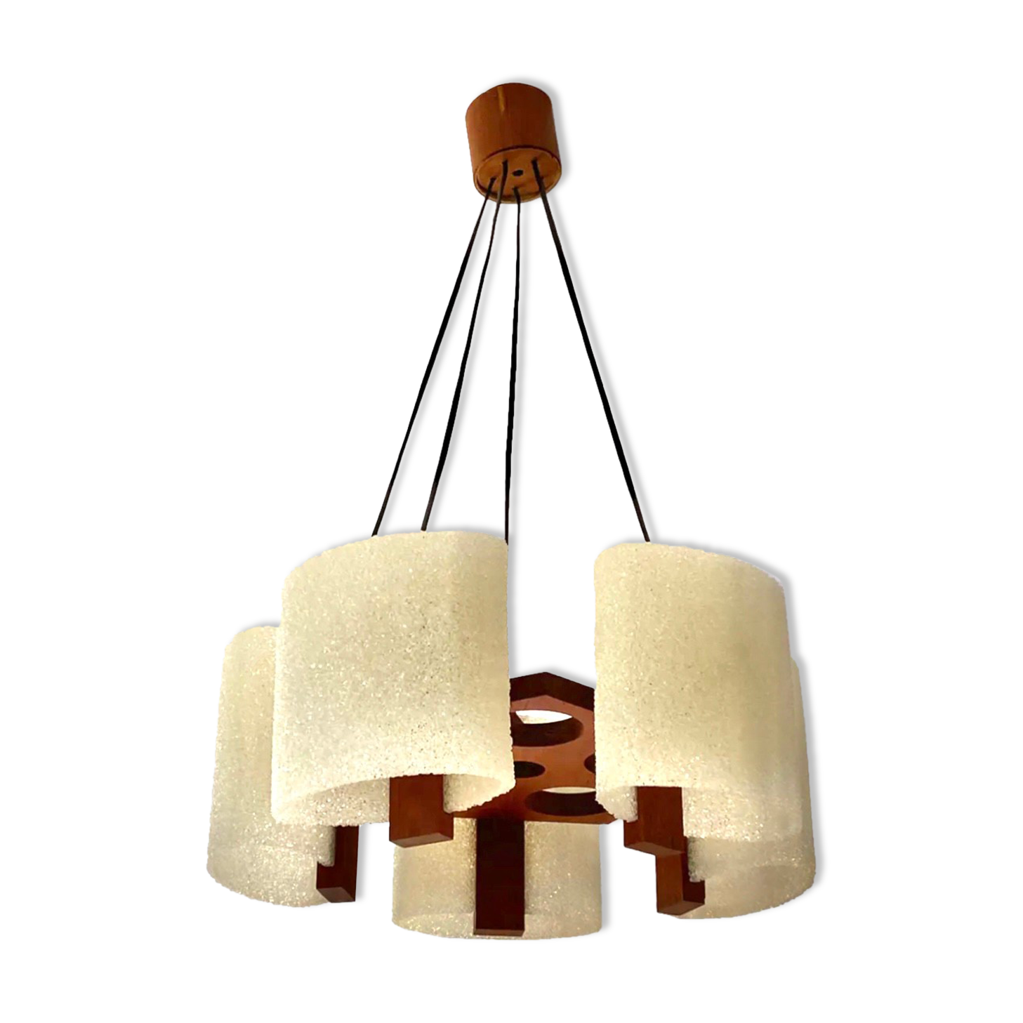 Seventies wood chandelier