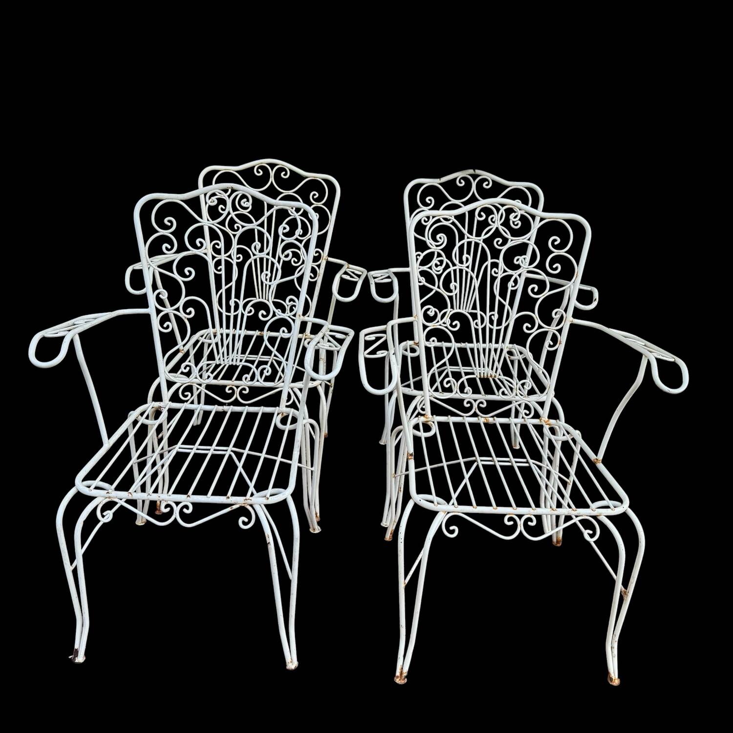 4 Provençal wrought iron armchairs