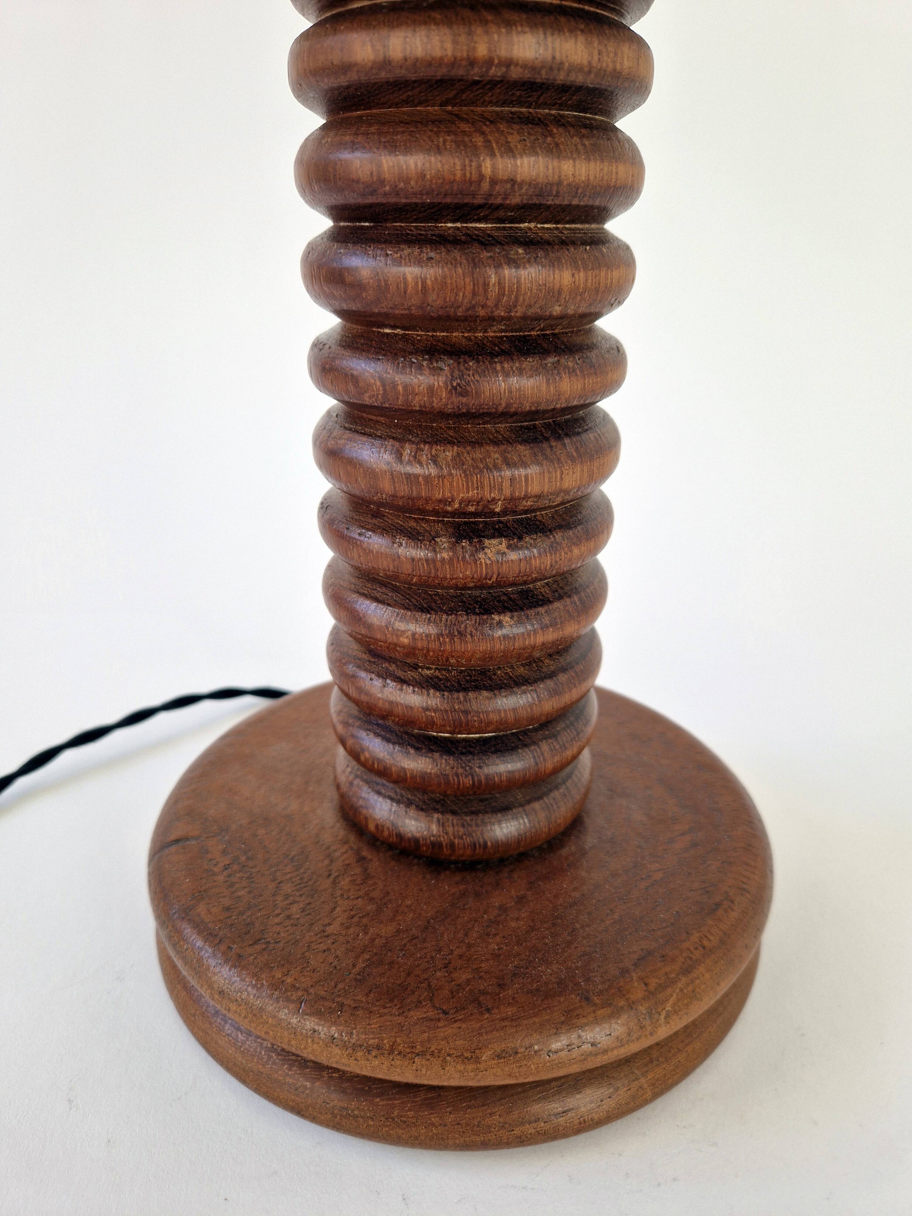 Vintage turned wooden lamp Art Deco style