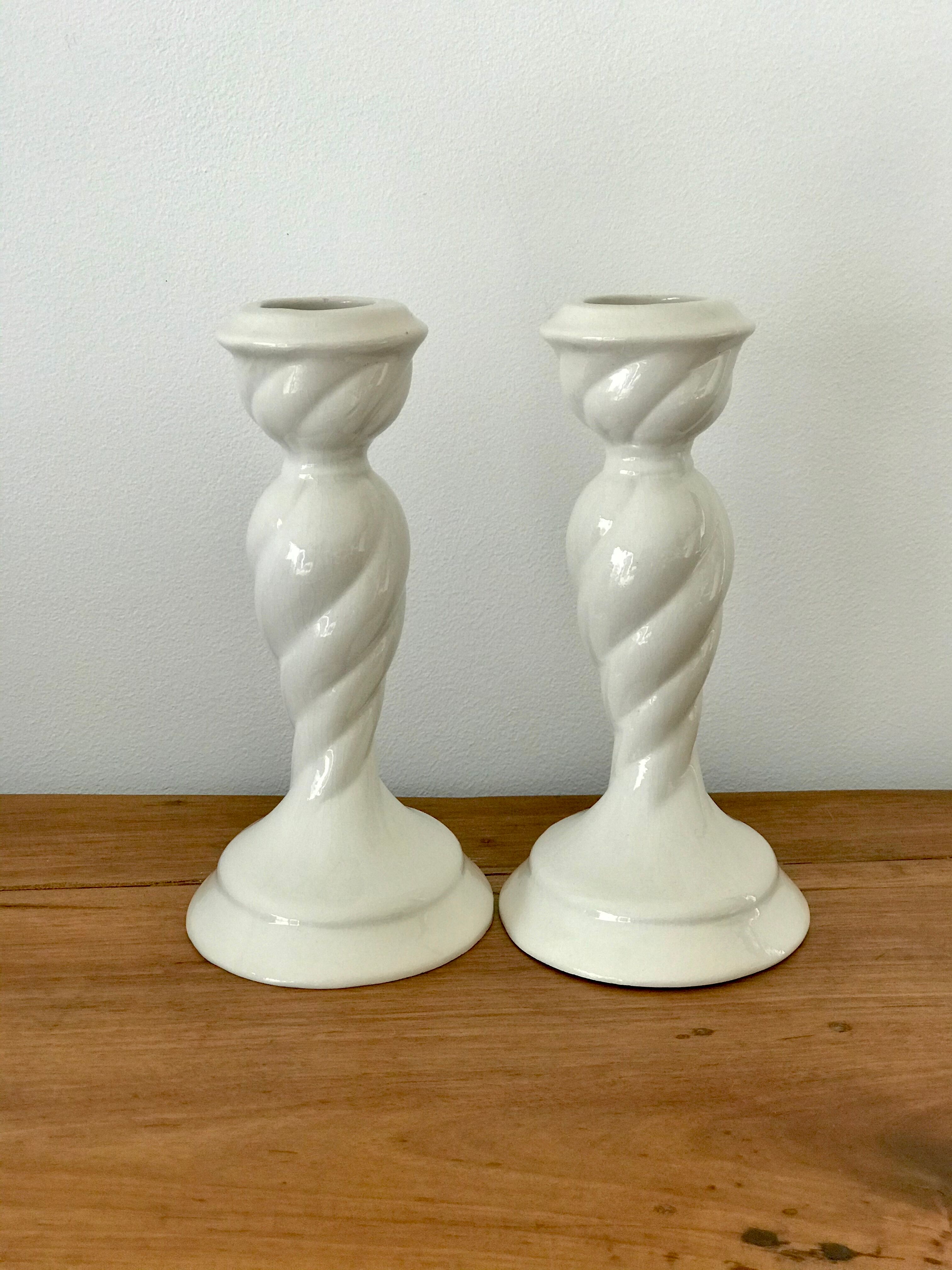 Pair ceramic candlesticks