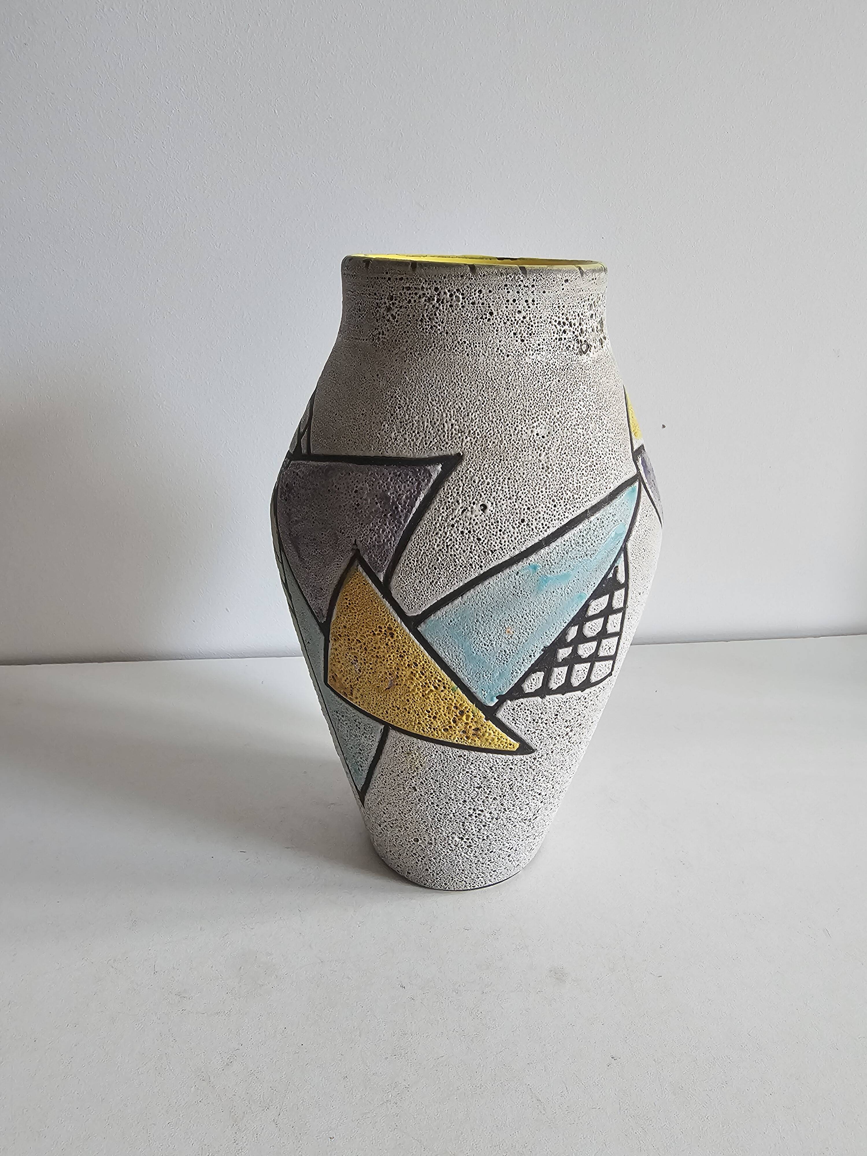 Glazed ceramic vase "fat lava" with abstract decoration Signed Marius Bessone