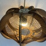 Suspension vintage 1960 scandinave lustre fil et bois - 30 x 21 cm