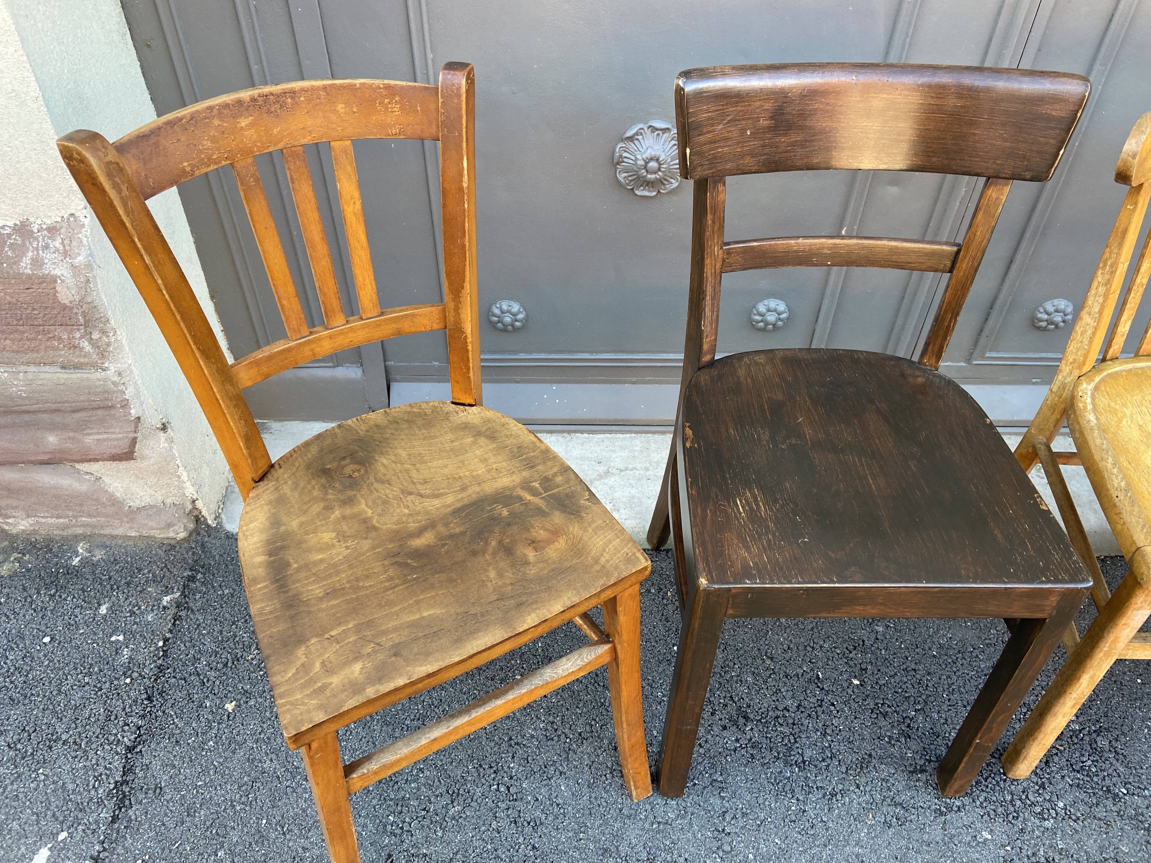 4 vintage curved wooden bistro chairs