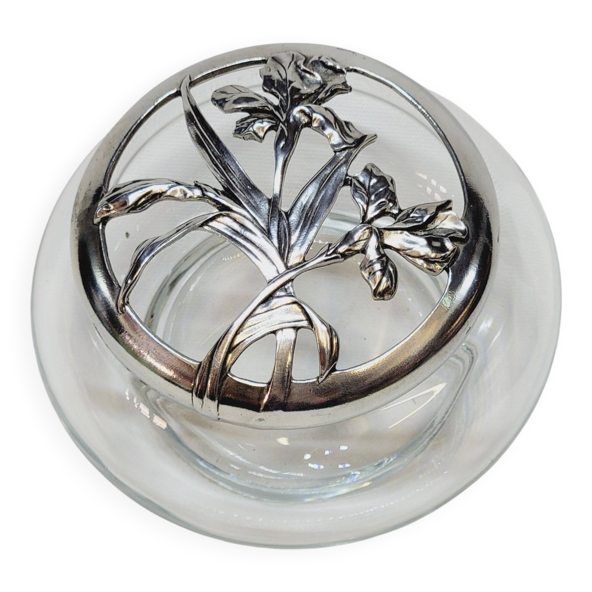 Iris 1989 Seagull Pewter Lidded Glass Potpourri Container