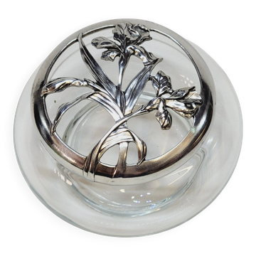 Vide poche en verre et étain formant iris par Seagull Pewter, 1989
