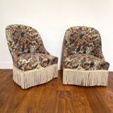 Pair of antique tapestry toad armchairs