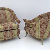Pair Art Dèco Style French Brass And Fabric Armchairs, 1950s