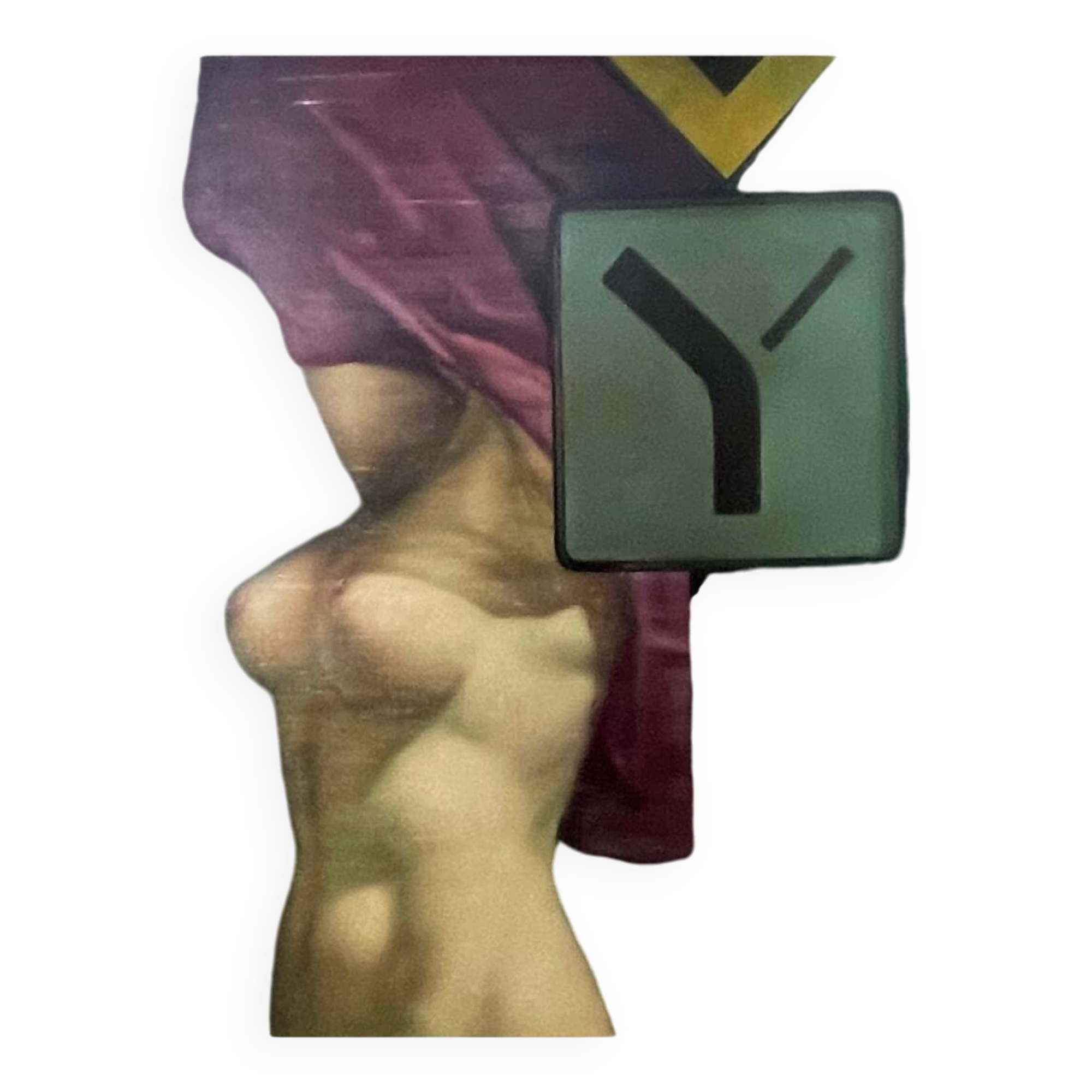 Painting "Nude at the traffic sign" Belgian Pop Art, MACKOWIAK ERWIN, oil on canvas, ca 1975