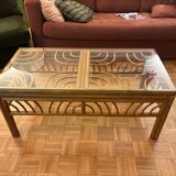 Glass and rattan coffee table