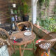 Very beautiful vintage rattan set: 4 armchairs and a table (75/57cm).
