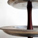 3-tier rotating dessert tray by Alessi Fratelli mod. Alfra Stainless Steel and Rosewood 1970