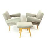 Ensemble de deux fauteuils avec tabouret du milieu du siècle, Tchécoslovaquie, années 1960