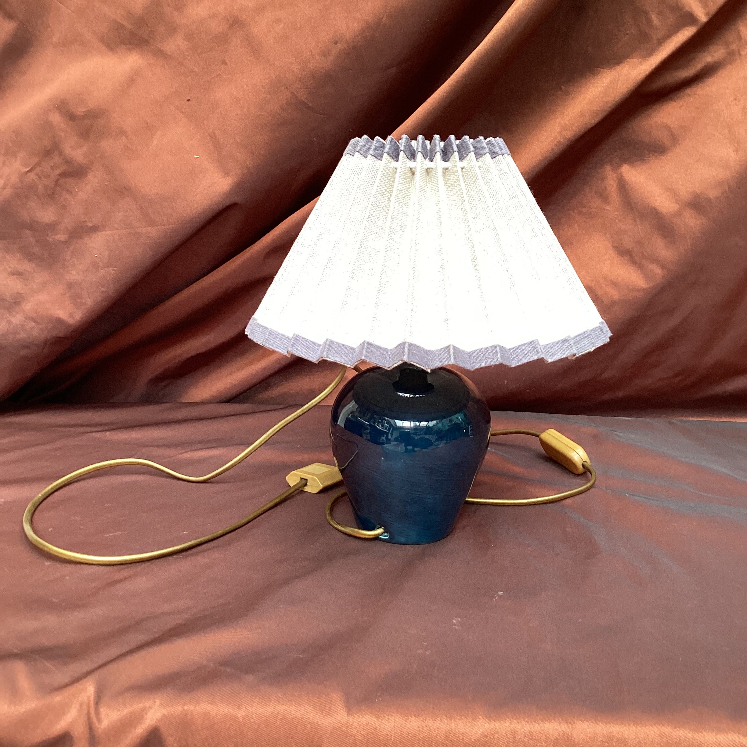 Ceramic lamp signed with pleated lampshade