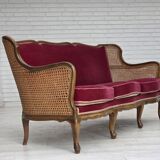 1950s, Danish 3-seater sofa, furniture velour, ash wood, mesh.