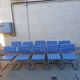 Vintage chrome cantilever chairs with blue checkered upholstery, 1970s, set of 10