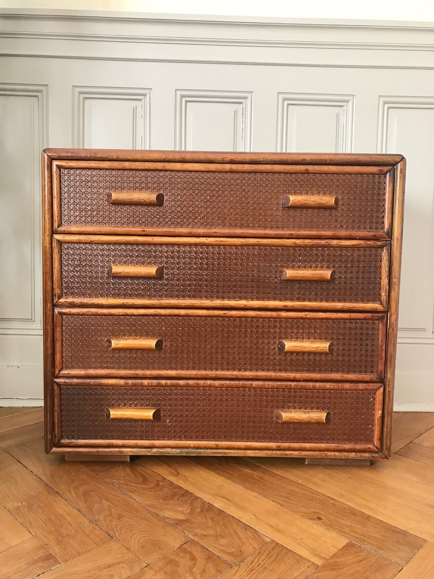 Chest of drawers rattan and caning