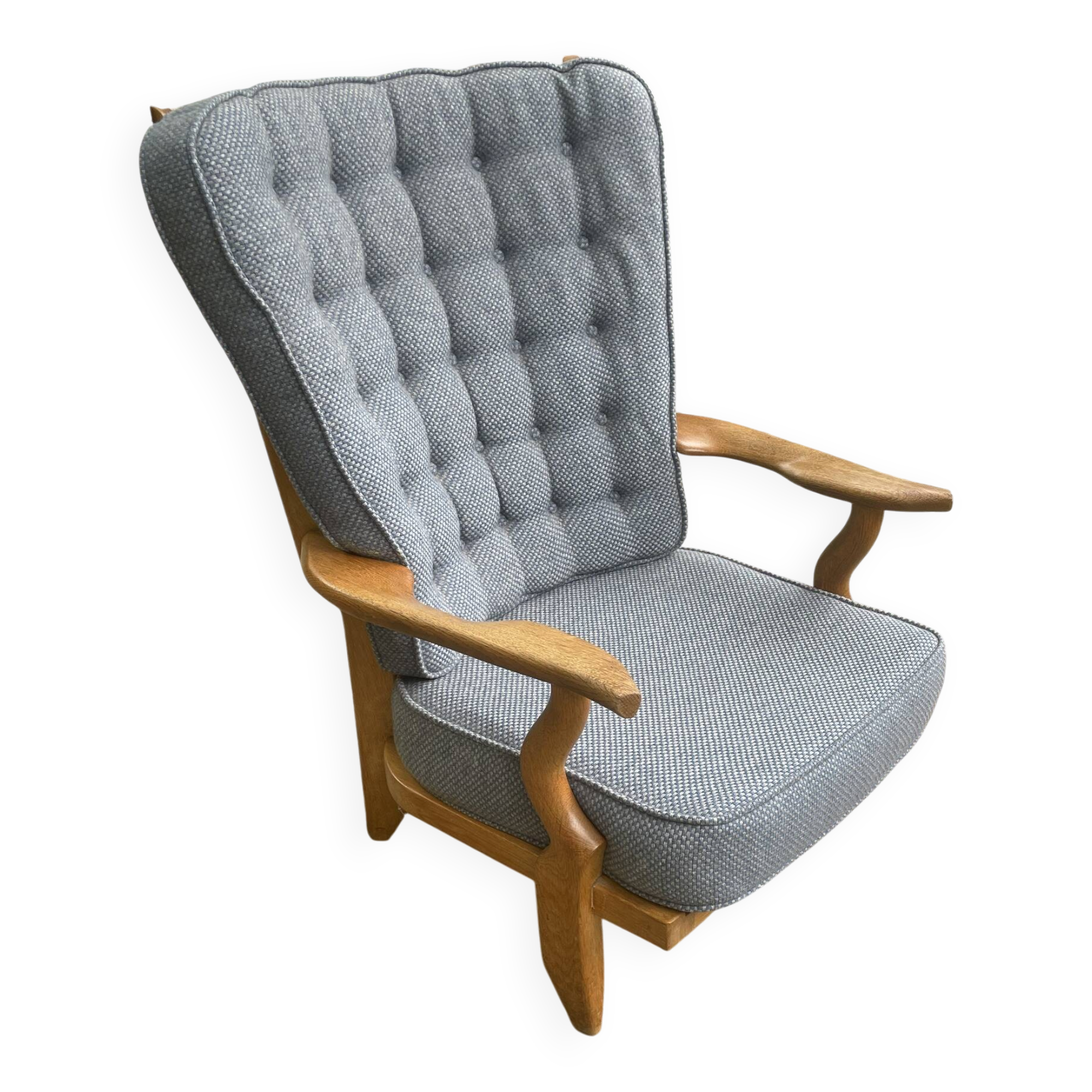 "Grand Repos" armchair in solid oak by Guillerme and Chambron (1960s)
