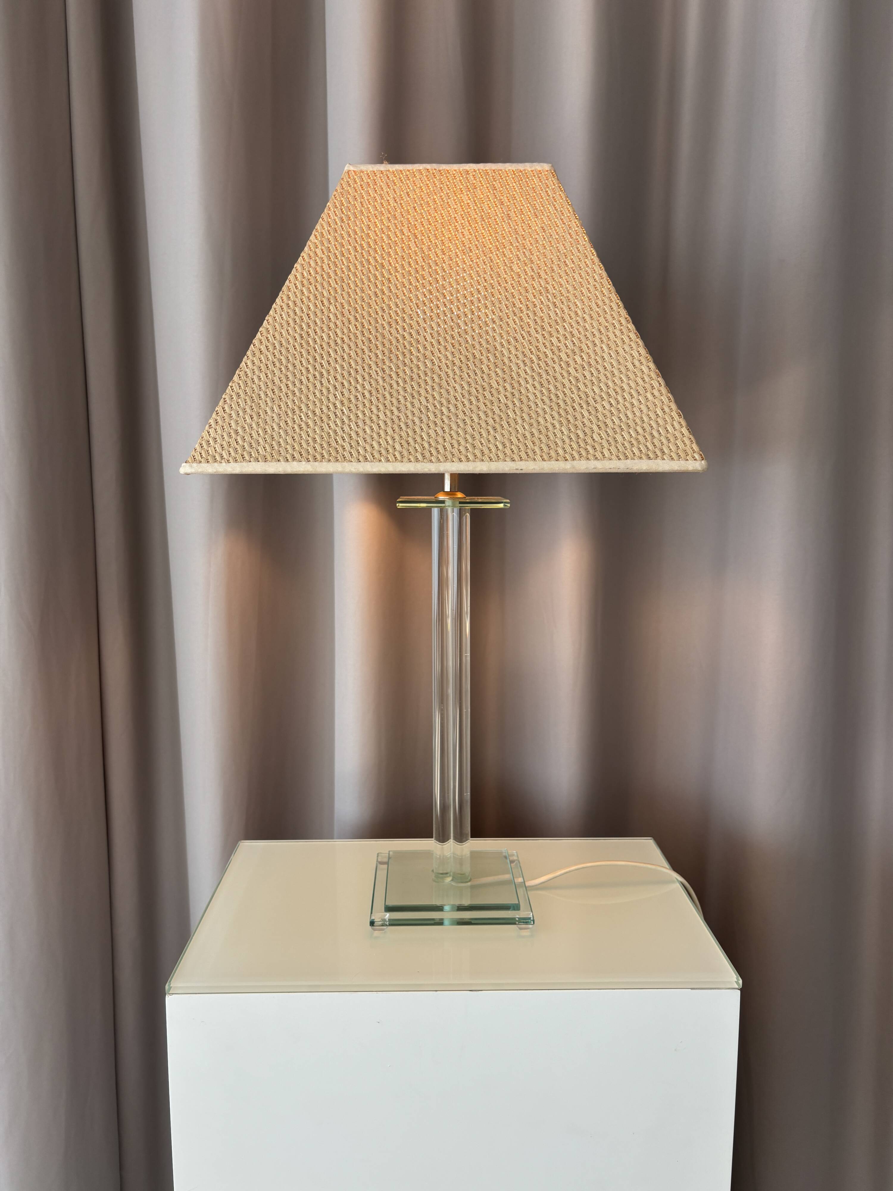 Vintage Hollywood Regency Acrylic Table Lamp with Original Woven Shade