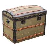 Antique trunk made of burlap and iron, storage suitcase