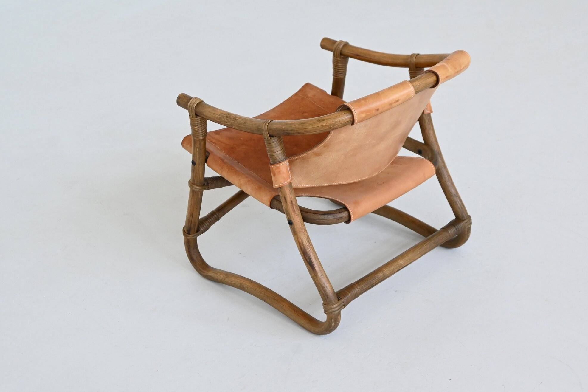Espri safari chair in cognac leather and bamboo IKEA Sweden 1970