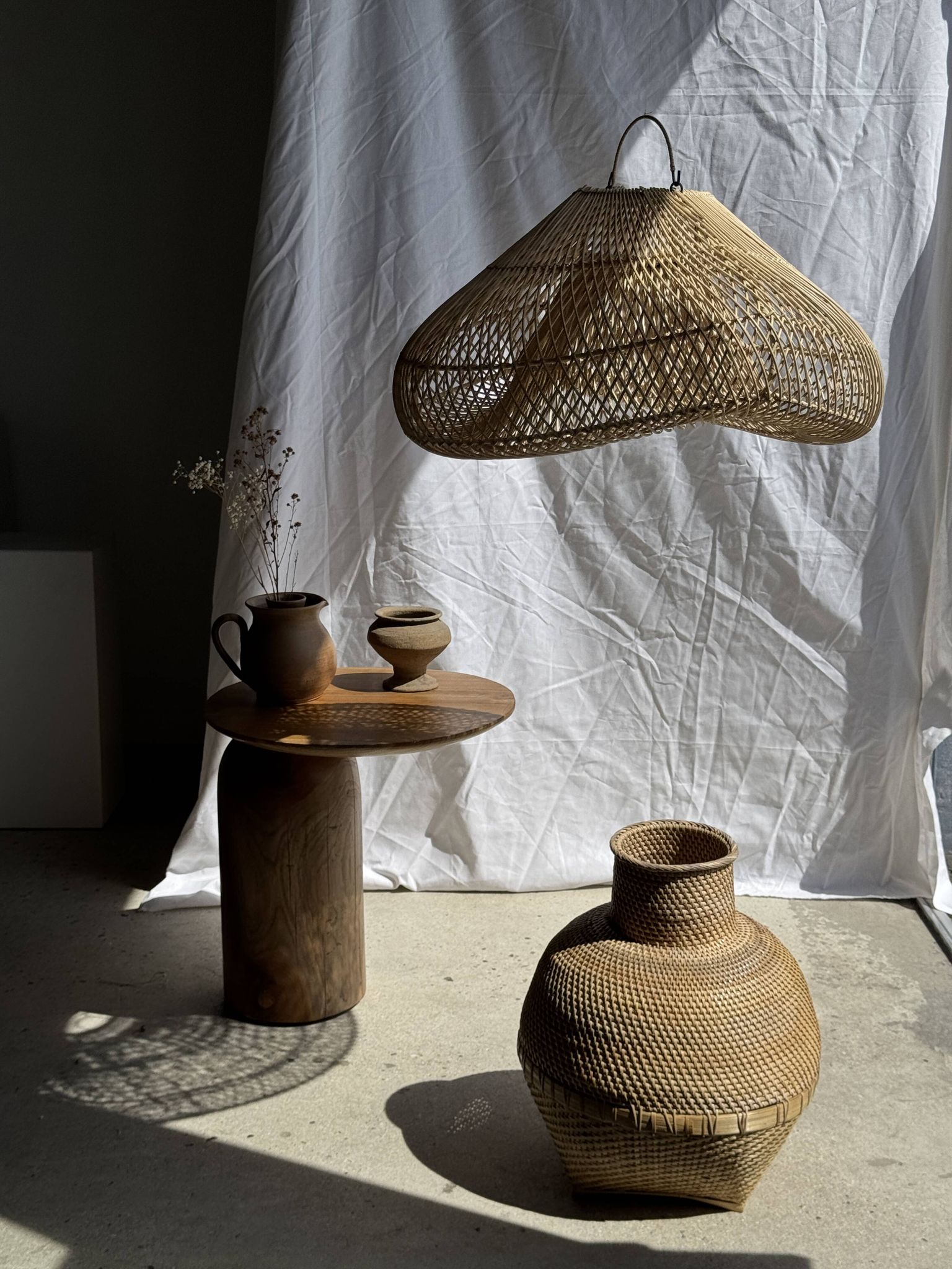 Suspension or rattan lampshade in the shape of a cloud or flattened bubble D60 H35