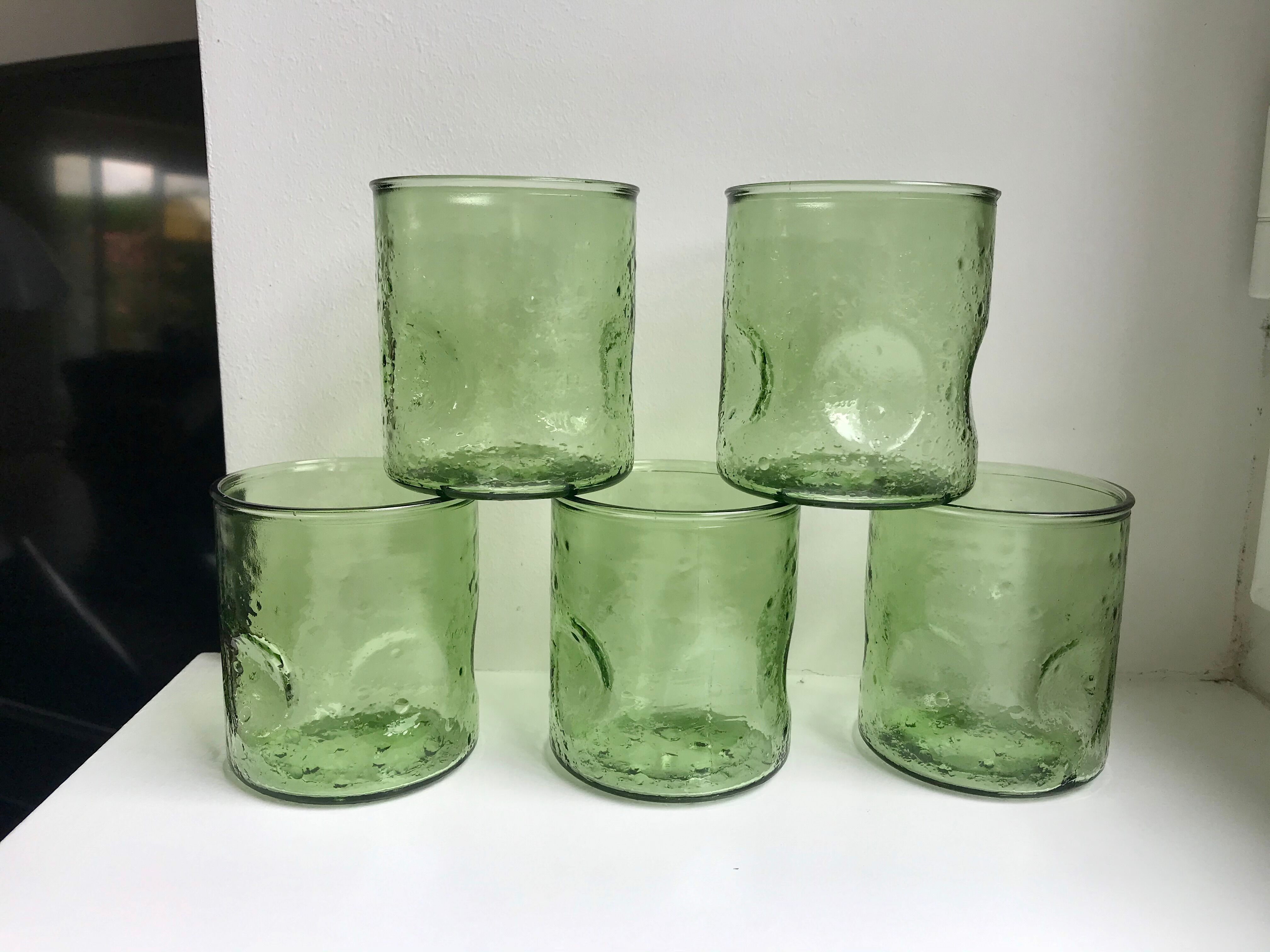 Set of 5 glasses bubbled glass style biot years 60-70