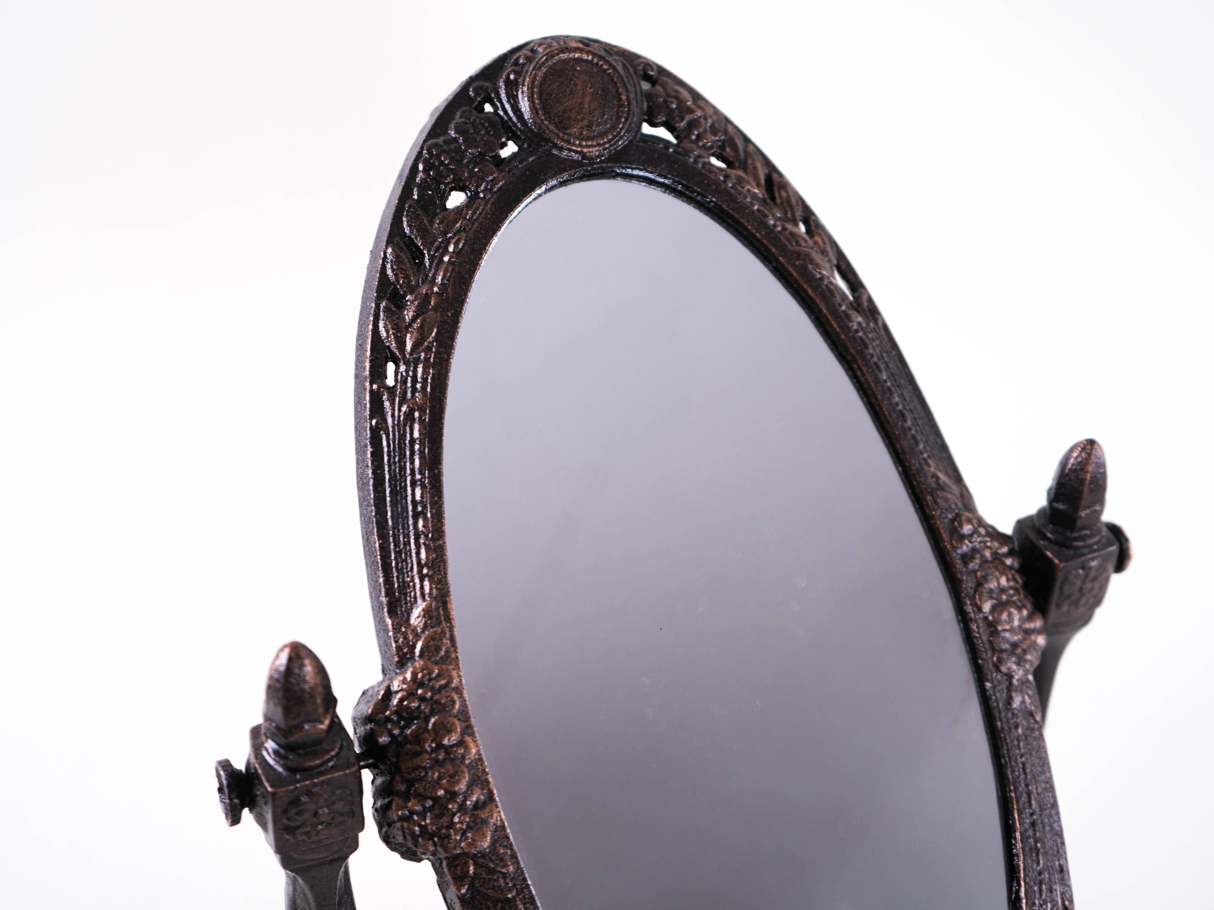 Art Nouveau table mirror with ornamental metal frame, early 20th century