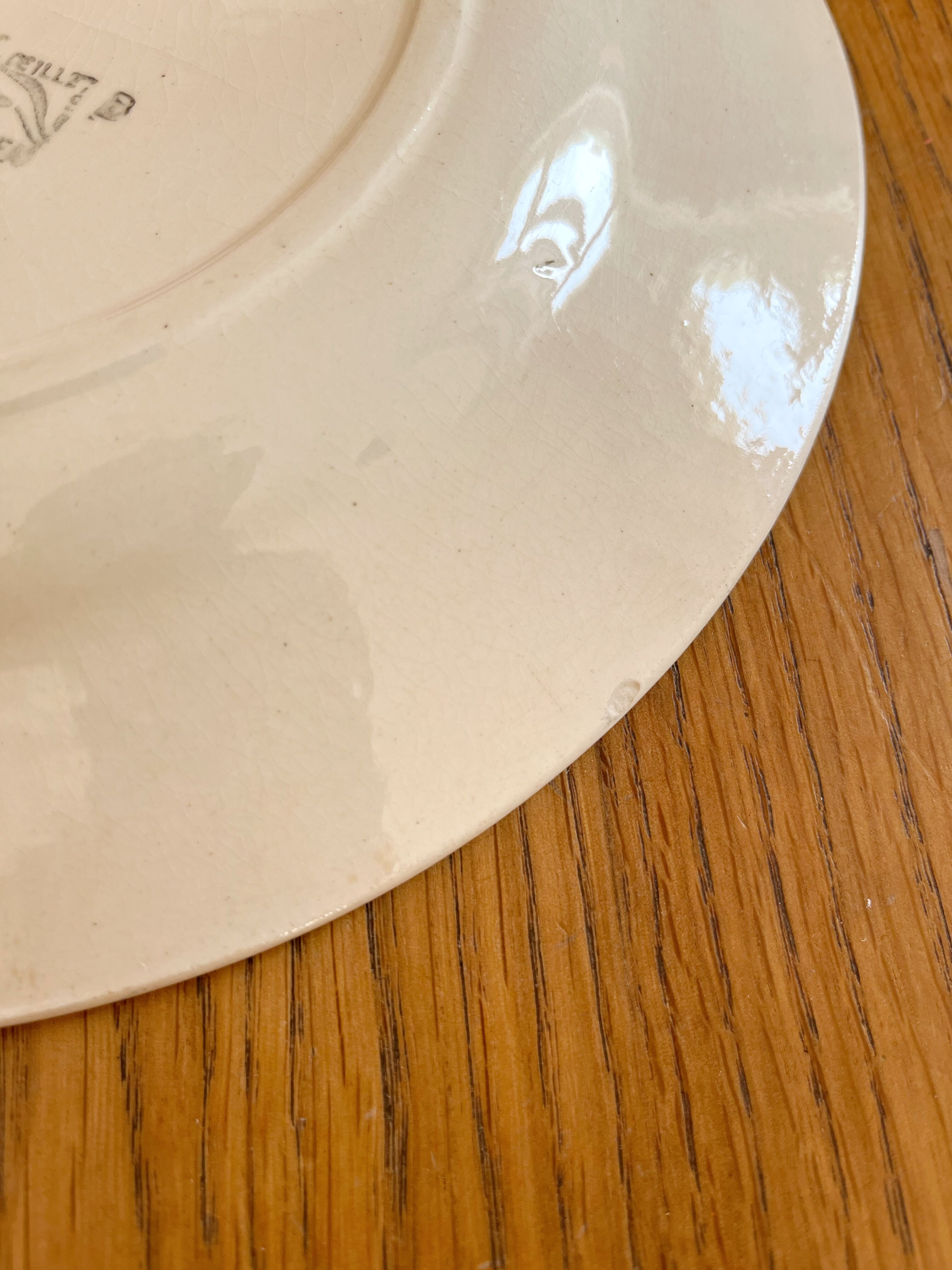 2 flat ironstone plates, Carnations, Creil and Montereau