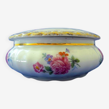 Limoges porcelain candy box with floral decoration and gold highlights