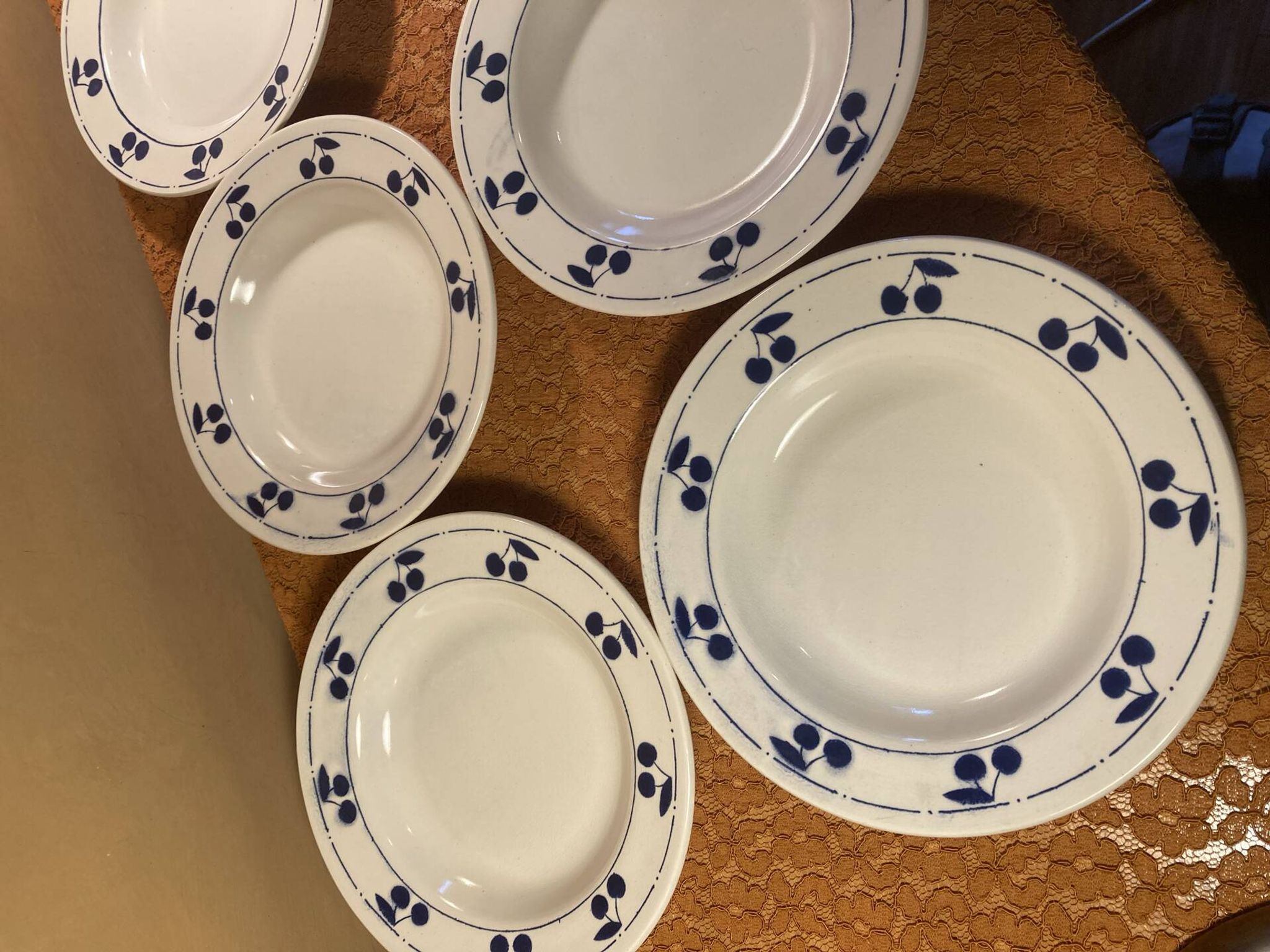 13 plates Longchamp pottery cobalt blue cherries