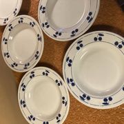 13 plates Longchamp pottery cobalt blue cherries