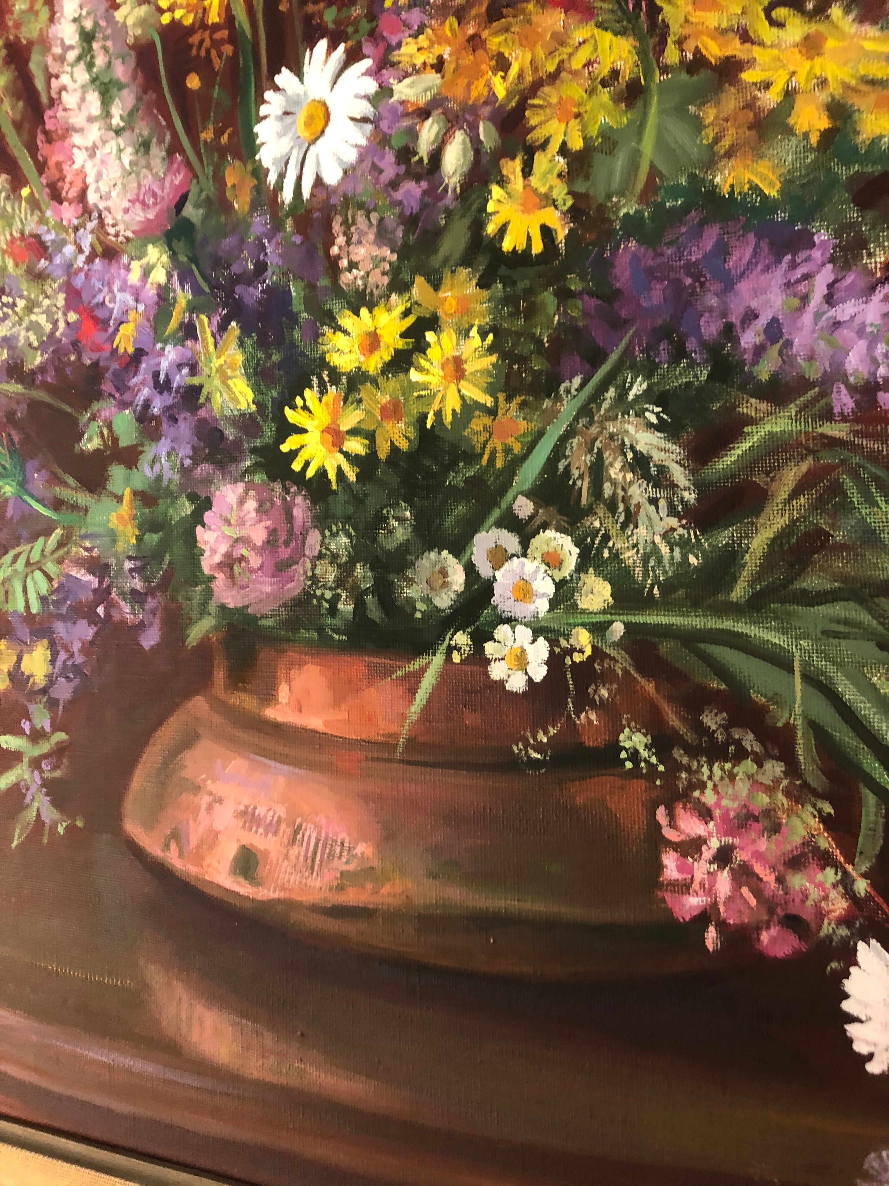 Tableau encadré et signé représentant bouquet de fleurs