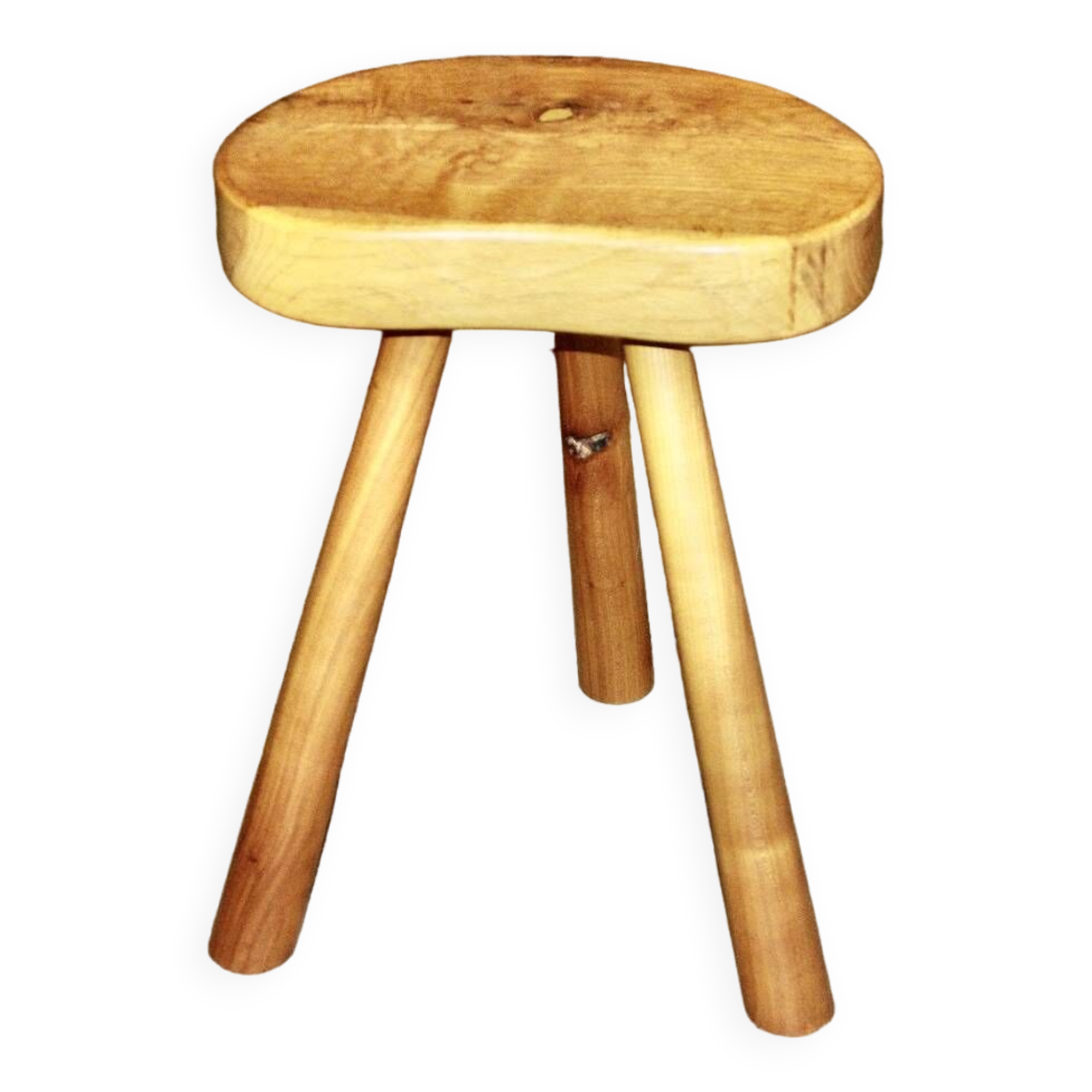 Vintage tripod stool in solid elm denmark 1960s