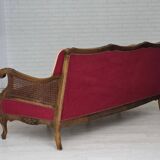 1930s, Danish 3-seater sofa, red furniture velour, furniture mesh.
