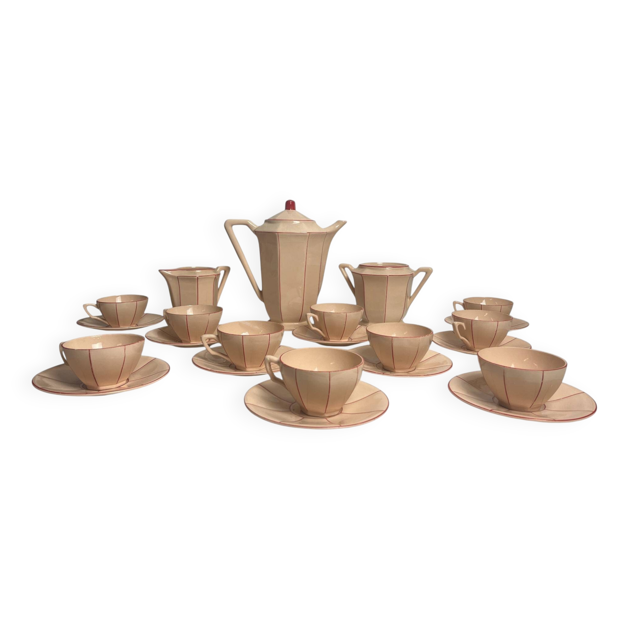 Art Deco, Digoin Sarreguemines pink coffee service circa 1930