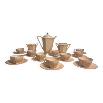 Art déco, service à café Digoin Sarreguemines rose vers 1930