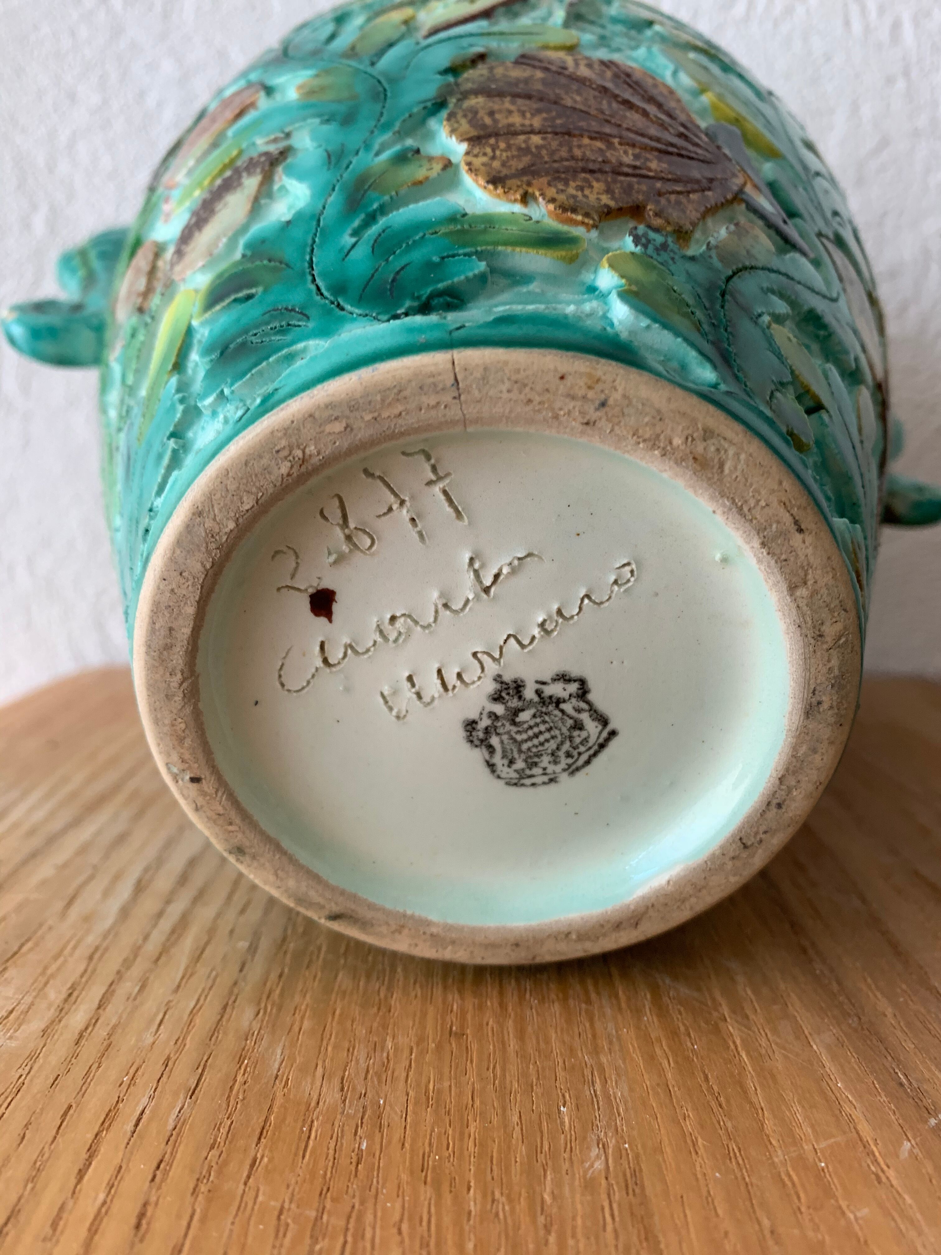 Spanish ceramic vase aquatic decoration