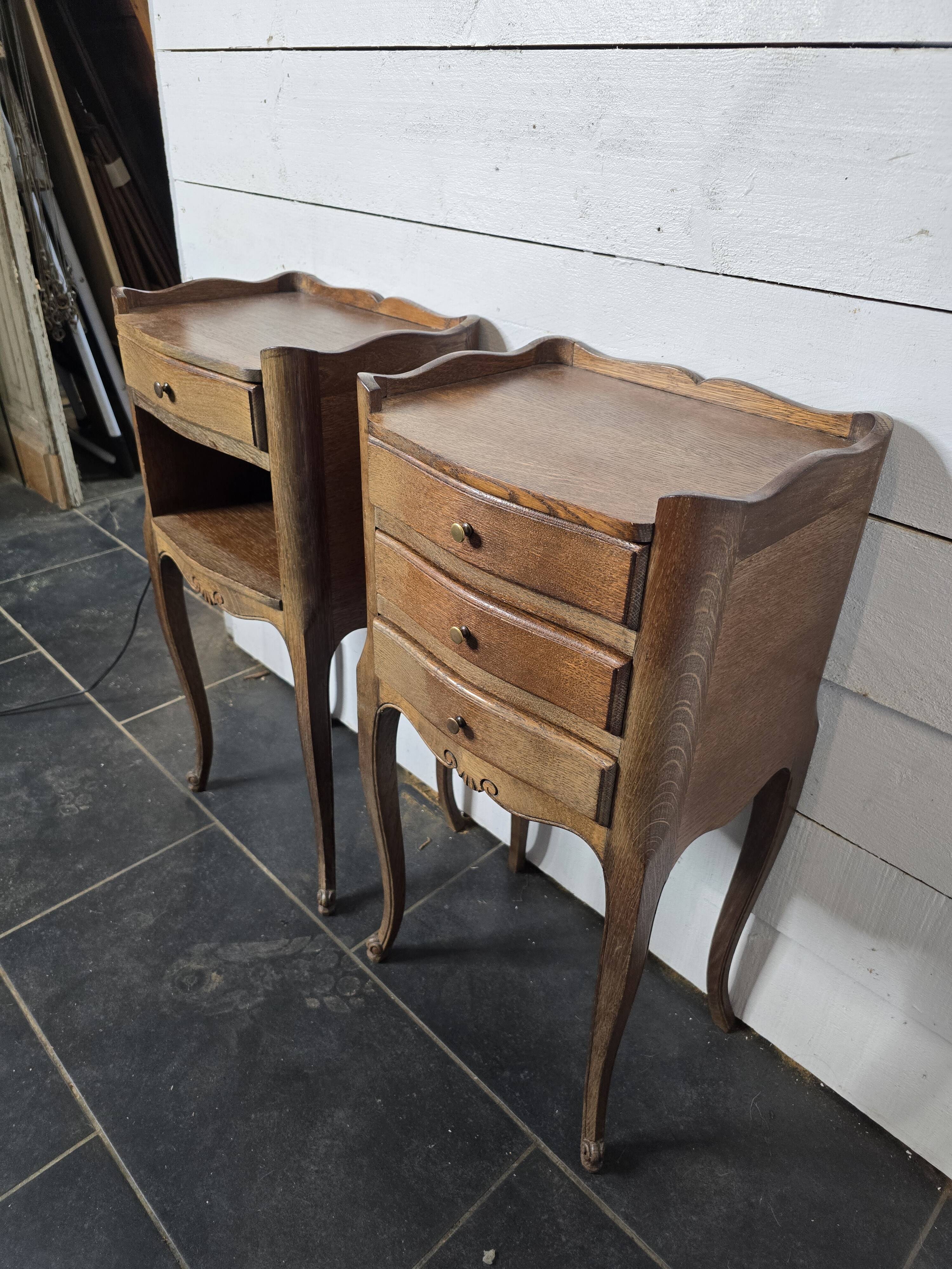 Pair of Louis XV style oak bedside tables
