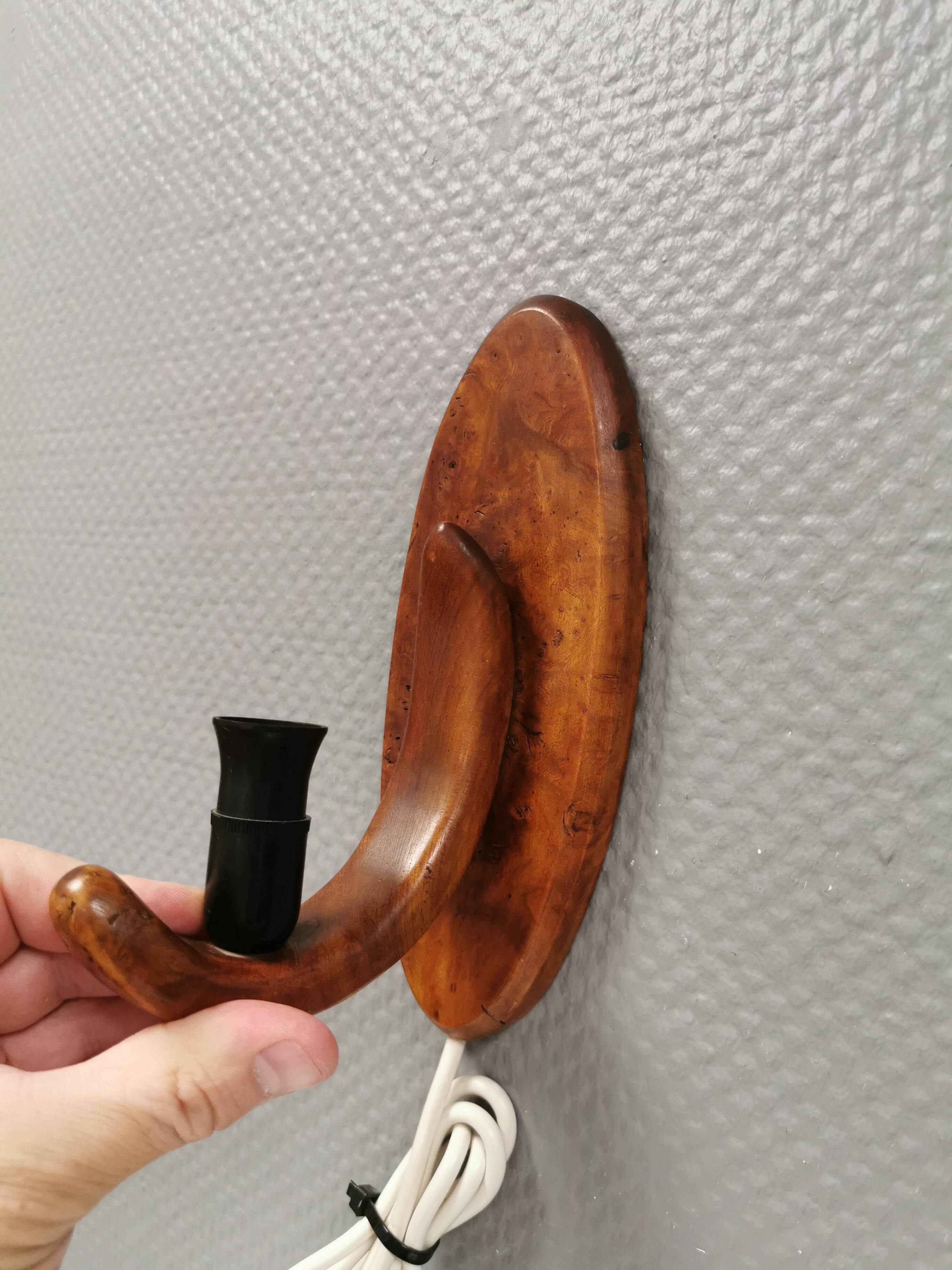 A set of old wall lamps in walnut.