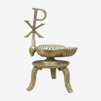 Ancienne lampe huile bronze religiosa symbole christ