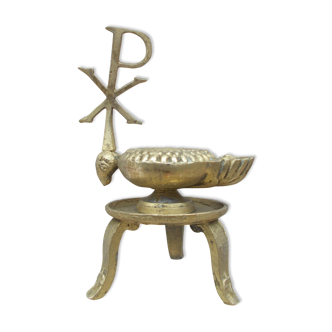 Old bronze oil lamp religious symbol Christ