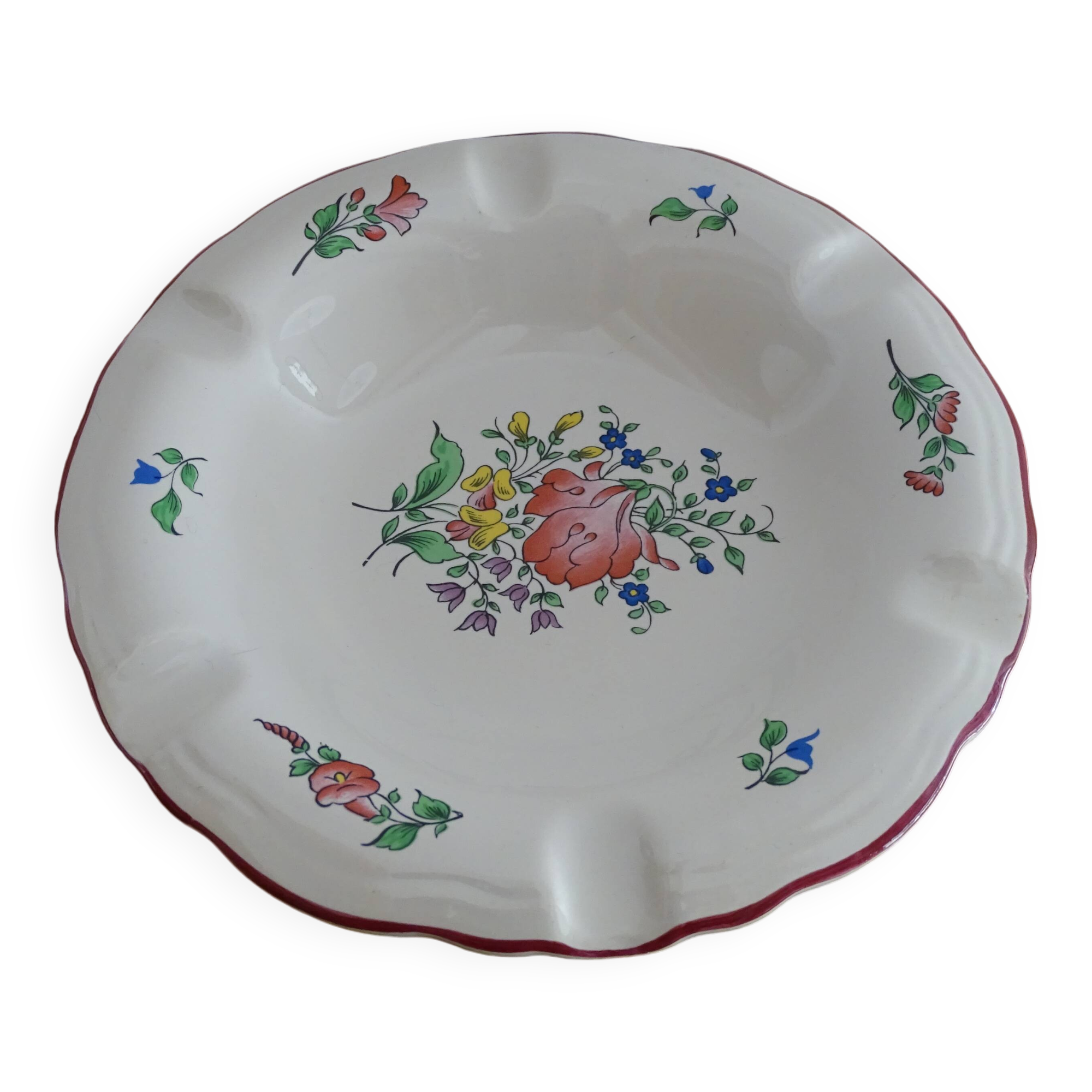 KG Lunéville earthenware ashtray with flower motifs Ø 18.5 cm